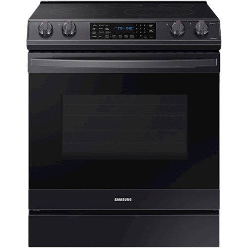 Samsung - 6.3 cu. ft. Front Control Slide-In Electric Convection Range with Air Fry & Wi-Fi, Fingerprint Resistant - Black stainless steel