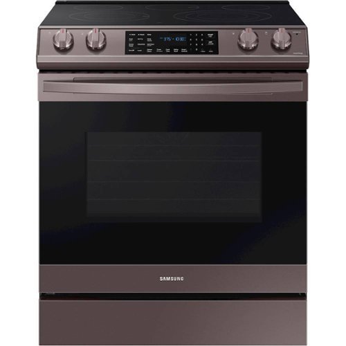 Samsung - 6.3 cu. ft. Front Control Slide-In Electric Convection Range with Air Fry & Wi-Fi, Fingerprint Resistant - Tuscan stainless steel