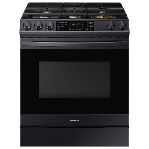 Samsung - 6.0 cu. ft. Front Control Slide-In Gas Convection Range with Air Fry & Wi-Fi, Fingerprint Resistant - Black stainless steel