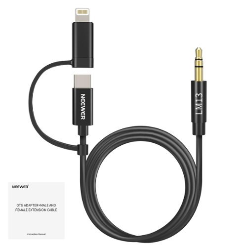 Neewer - 3.3ft 2-in-1 AUX Cable, 3.5mm to USB-C/iOS, for iPhone/Android, LM13-Front_Standard 