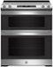 GE - 6.6 Cu. Ft. Slide-In Double Oven Electric True Convection Range with Self-Steam Cleaning and No-Preheat Air Fry - Stainless Steel-Front_Standard