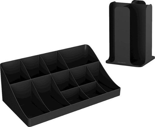 Mind Reader - 4-Compartment Cup and Lid Organizer and 11-Compartment Breakroom and Coffee Condiment Organizer - Black