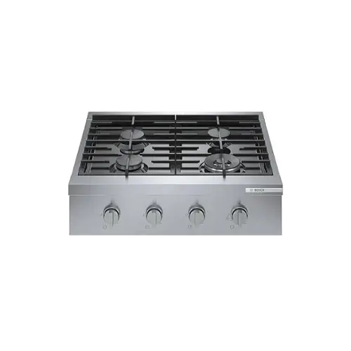 Front. Bosch - 800 Series 30" Built-In Gas Cooktop with 4 Burners including 18,000 BTU Burner - Silver.