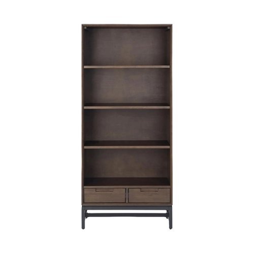 Simpli Home - Banting Modern Industrial Metal & Solid Rubberwood 3-Shelf 2-Drawer Bookcase - Walnut Brown