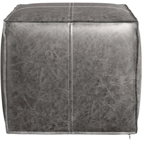 Simpli Home - Brody Square Transitional Polystyrene/Cotton Pouf - Distressed Black