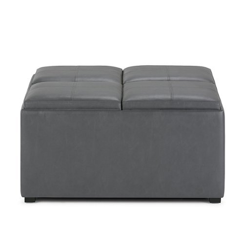 Simpli Home - Avalon 35 inch Wide Contemporary Square Coffee Table Storage Ottoman - Stone Gray