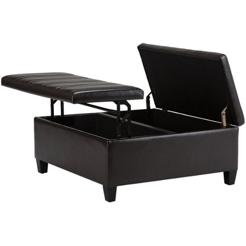 Simpli Home - Ellis 36 inch Wide Contemporary Square Coffee Table Storage Ottoman - Tanner's Brown