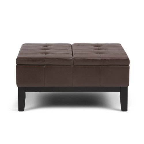 Simpli Home - Dover 36 inch Wide Contemporary Square Coffee Table Storage Ottoman - Chocolate Brown