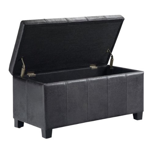 

Simpli Home - Dover Rectangular Contemporary Wood/Foam Bench Ottoman With Inner Storage - Distressed Black