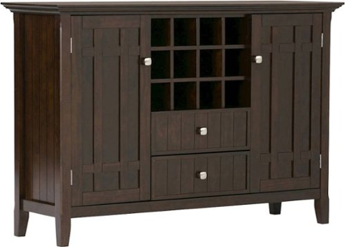 

Simpli Home - Bedford Rustic Solid Wood 4-Shelf 2-Drawer Sideboard, Buffet, Credenza, and Wine Rack - Dark Tobacco Brown