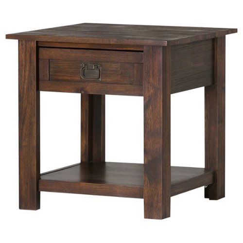 Simpli Home - Monroe Square Rustic Contemporary Solid Acacia Wood 1-Drawer End Side Table - Distressed Charcoal Brown