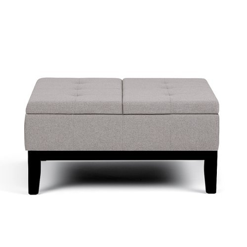 Simpli Home - Dover 36 inch Wide Contemporary Square Coffee Table Storage Ottoman - Gray Cloud