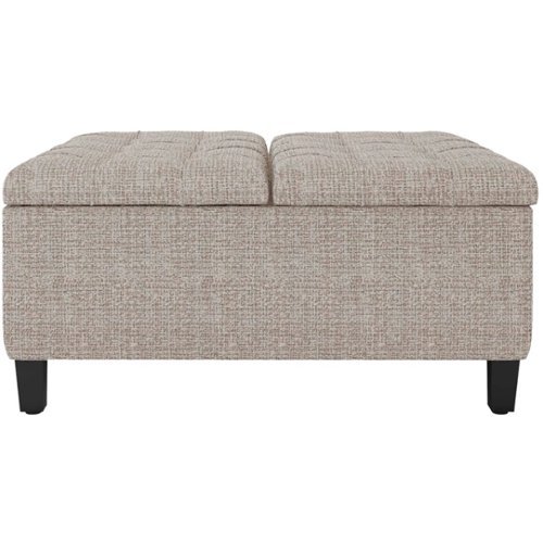 Simpli Home - Harrison 36 inch Wide Transitional Square Coffee Table Storage Ottoman in Tweed Look Fabric - Platinum