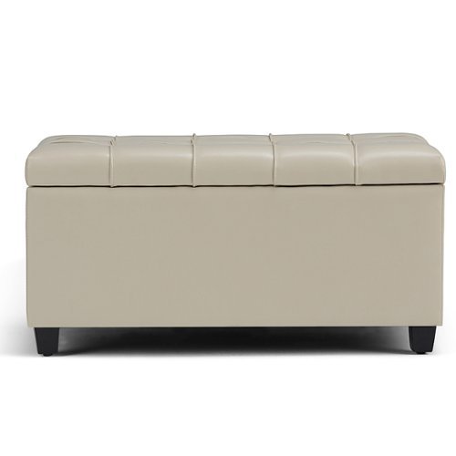 Simpli Home - Sienna 34 inch Wide Transitional Rectangle Storage Ottoman Bench in Faux Leather - Satin Cream