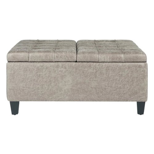 Simpli Home - Harrison 36 inch Wide Transitional Square Coffee Table Storage Ottoman in Distressed Grey Taupe Faux Leather - Distressed Gray Taupe