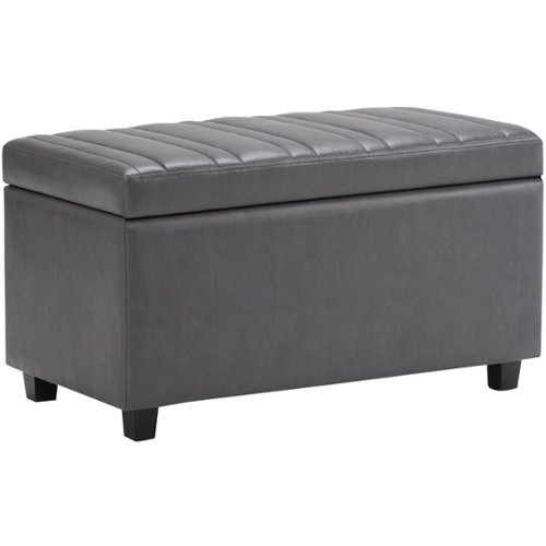 

Simpli Home - Darcy Rectangular Traditional Wood/Polyurethane Faux Leather Bench Ottoman With Inner Storage - Stone Gray