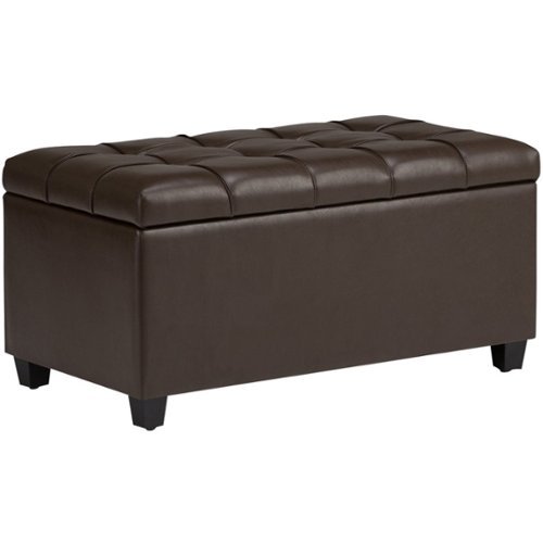 

Simpli Home - Sienna Rectangular Traditional Wood/Polyurethane Faux Leather Bench Ottoman With Inner Storage - Chocolate Brown
