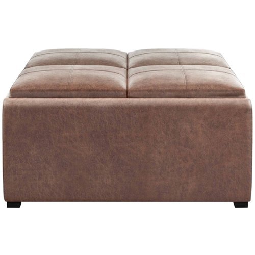 Simpli Home - Avalon Square Contemporary Faux Air Leather Storage Ottoman - Distressed Umber Brown
