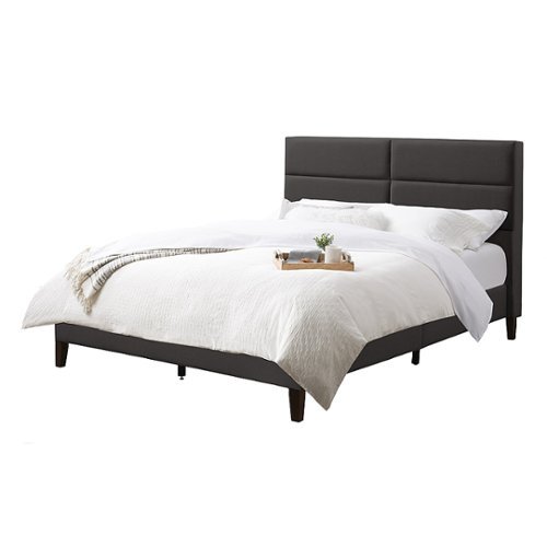 CorLiving - Bellevue Wide Panel Upholstered Bed, Full - Dark Gray
