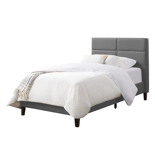 CorLiving - Bellevue Wide Panel Upholstered Bed, Twin - Light Gray