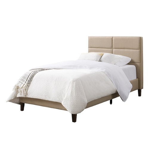 CorLiving - Bellevue Wide Panel Upholstered Bed, Twin - Beige