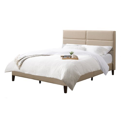 CorLiving - Bellevue Wide Panel Upholstered Bed, Full - Beige