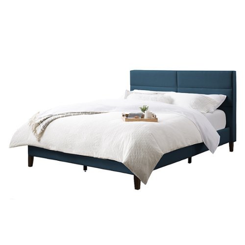 CorLiving - Bellevue Wide Panel Upholstered Bed, Queen - Ocean Blue