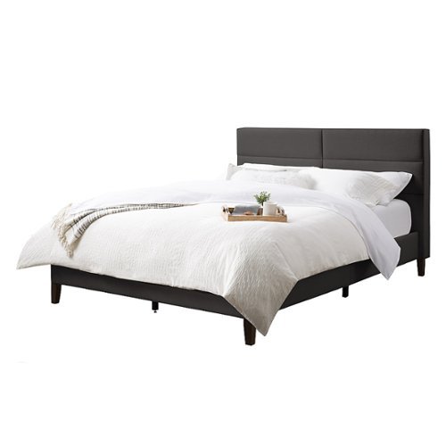 CorLiving - Bellevue Wide Panel Upholstered Bed, Queen - Dark Gray