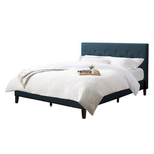 CorLiving - Nova Ridge Tufted Upholstered Bed, Queen - Ocean Blue