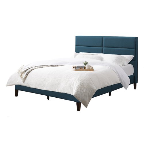 CorLiving - Bellevue Wide Panel Upholstered Bed, Full - Ocean Blue