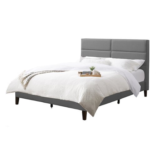 CorLiving - Bellevue Wide Panel Upholstered Bed, Full - Light Gray