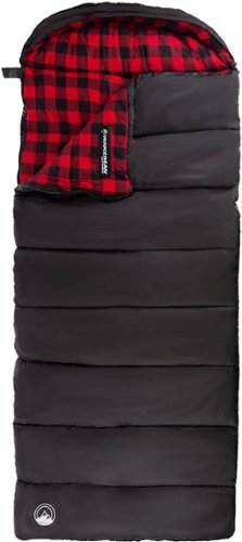 Wakeman - 32F Rated XL 3 Season Envelope Style with Hood with Carry Bag - Black with Red Plaid Liner
