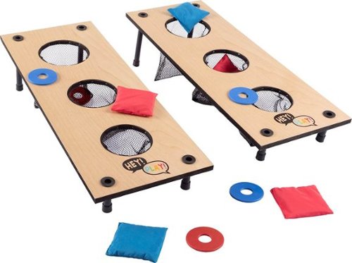 Hey! Play! - 2-in-1 Washer Pitch and Beanbag Toss Set –Wooden Classic Team Backyard and Tailgate Party Games