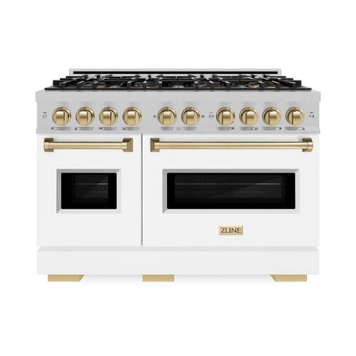 ZLINE - Autograph 48 in. 6.7 cu. ft. Classic Freestanding DuoPro Gas Range in Satin Steel with White Doors & Bronze Accents - White Matte