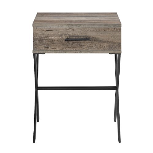 Walker Edison - Brin 18" X Leg 1 Drawer Metal and Wood Side Table - Grey Wash