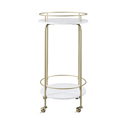 Walker Edison - Modern Glam Rolling Bar Drink Cart - Faux White Marble Gold