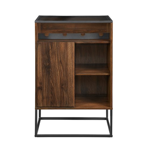 Walker Edison - Modern Door Glass Top Bar Drink Cabinet - Dark Walnut