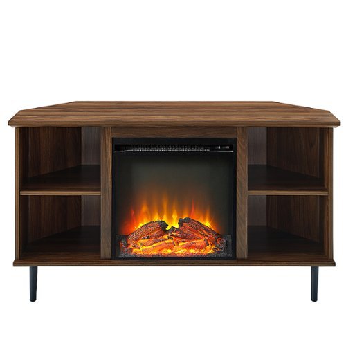 Walker Edison - Modern Open Cubby Storage Corner Fireplace TV Stand for Most TVs up to 55" - Dark Walnut
