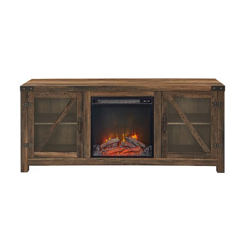 Walker Edison - Modern Farmhouse Glass Door Fireplace TV Stand for Most TVs up to 65"-  Rustic Oak - Rustic Oak