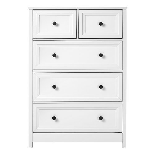 Walker Edison - 5 Drawer Groove Dresser Chest - White-Front_Standard 
