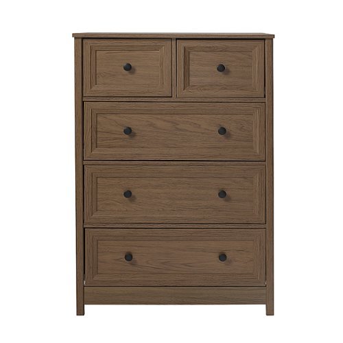 Walker Edison - 5 Drawer Groove Dresser Chest - Dark Walnut-Front_Standard 