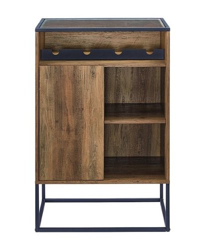 Walker Edison - Modern Door Glass Top Bar Drink Cabinet - Rustic Oak