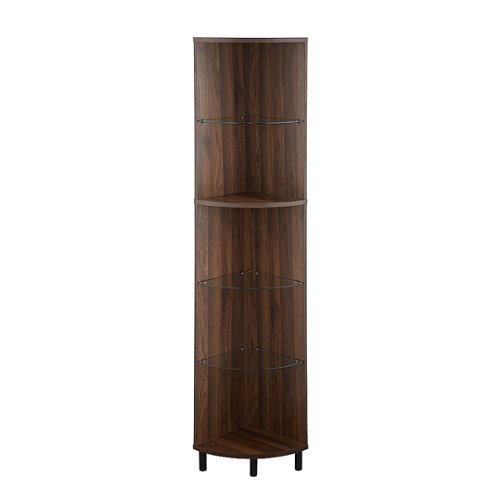 Walker Edison - Nora 68" Wood and Glass Corner Bookshelf - Dark Walnut