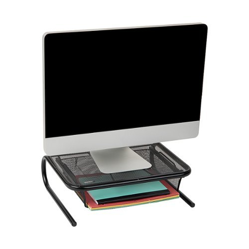 Mind Reader - Monitor Stand, Ventilated Laptop Riser, Desktop Organizer, Paper Tray, Metal Mesh, 16.75"L x 13"W x 5.25"H - Black
