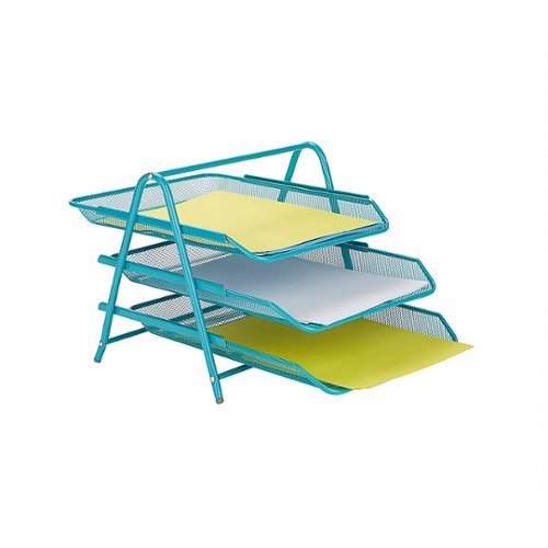 Mind Reader - Desk Organizer with 3 Sliding Trays - Turquoise-Front_Standard 