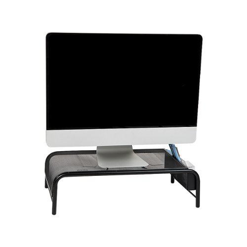 Mind Reader - Monitor Stand, Ventilated Laptop Riser, Desktop Organizer, Side Storage, Metal Mesh, 20"L x 11.5"W x 5.5"H - Black