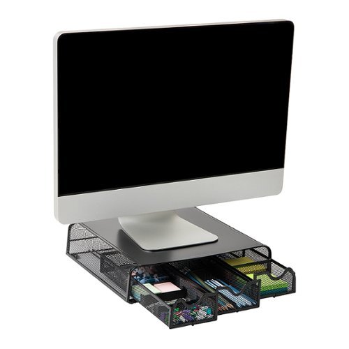 Mind Reader - Monitor Stand, Ventilated Laptop Riser, Desktop Organizer, Storage, Metal Mesh, 13.25"L x 12.5"W x 3"H - Black