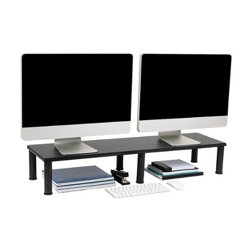 Mind Reader - Dual Monitor Stand, Height Adjustable, Desktop Organizer, Laptop Riser, Office, 38.5"L x 11"W x 2.55-6.5"H - Black