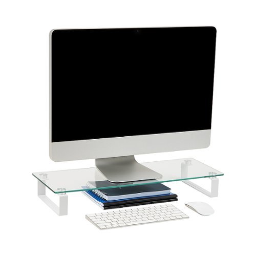 Mind Reader - Monitor Stand, Contemporary, Desktop Organizer, Laptop Riser, Office, Glass, 22"L x 8.25"W x 3"H - Clear