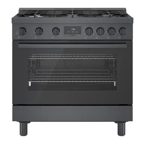 Front. Bosch - 800 Series 3.7 cu. ft. Freestanding Dual Fuel Convection Range with 6 Dual Flame Ring Burners - Black stainless steel.